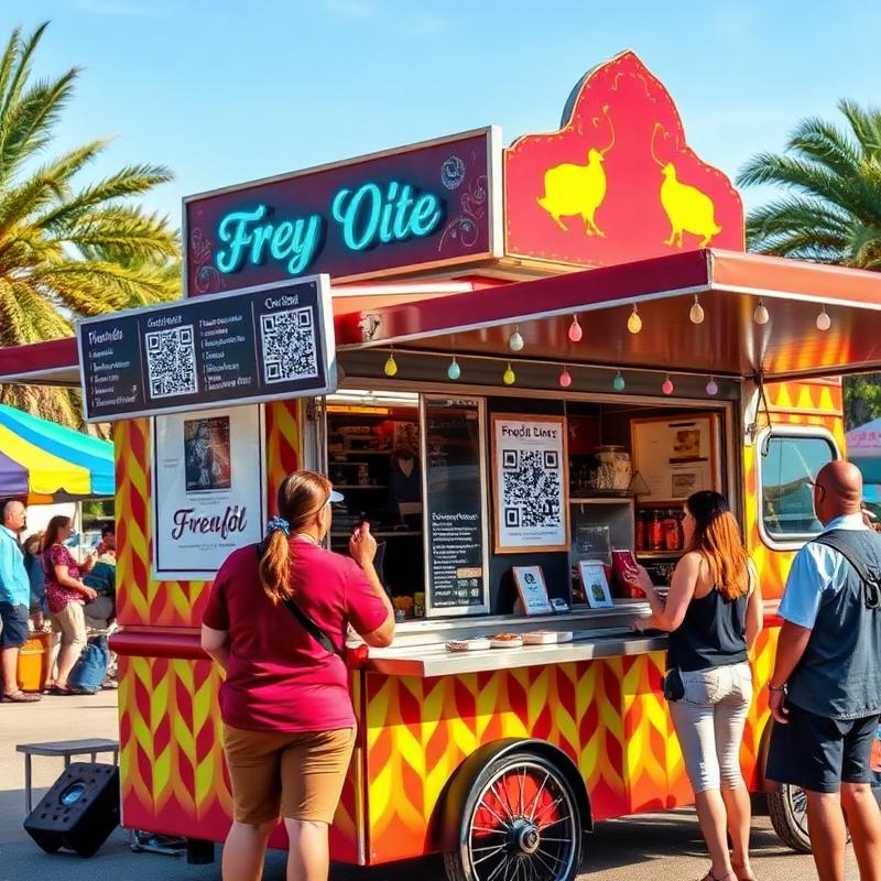 Food truck displaying QR code menu for customers